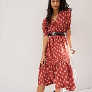 Anthropologie Felipa Maxi Red Tiered Ruffle Boho Dress Women's Size XXS/S